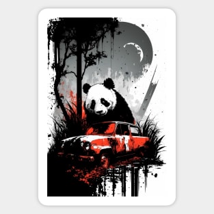 Panda Behind A Rusted Car Sticker